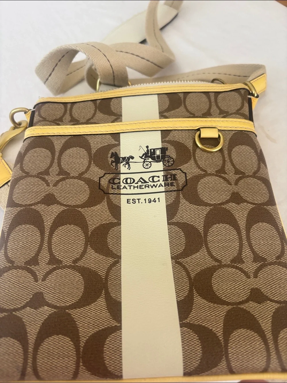Coach Brown & Cream Crossbody with Yellow Trim Y2K Style